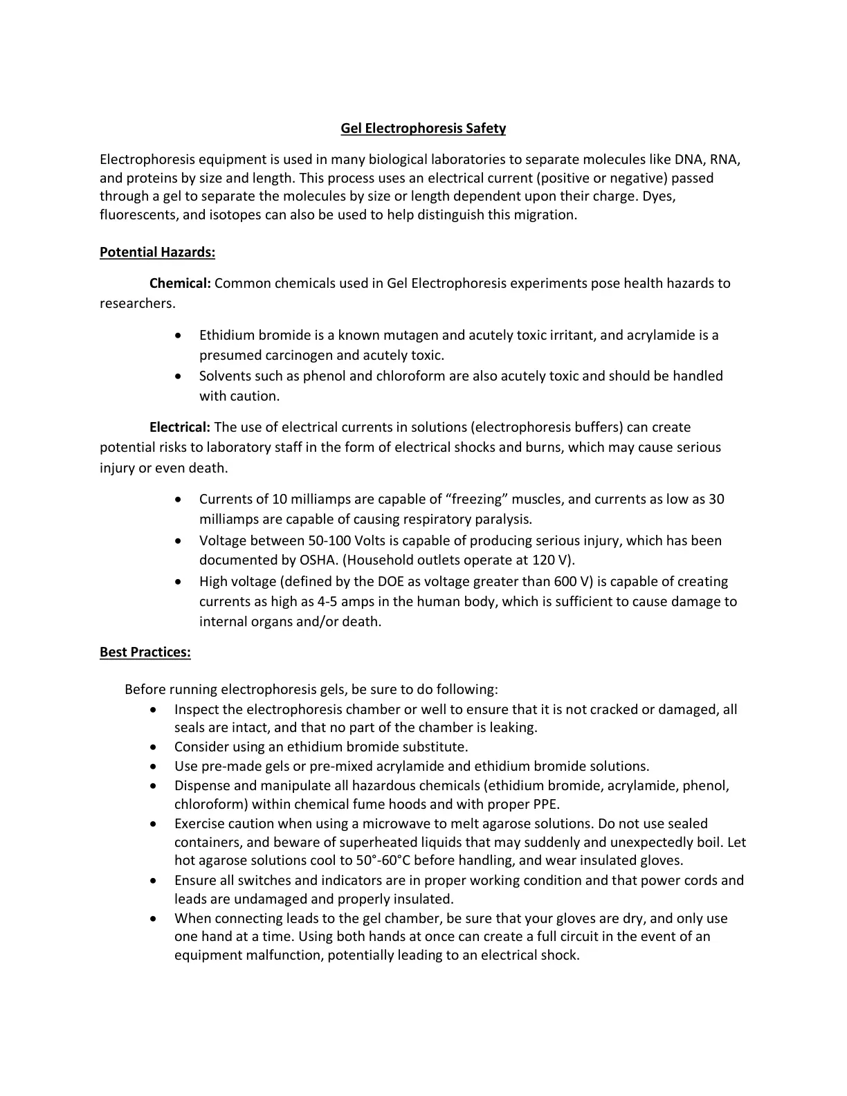 غلاف تقرير Gel Electrophoresis Safety