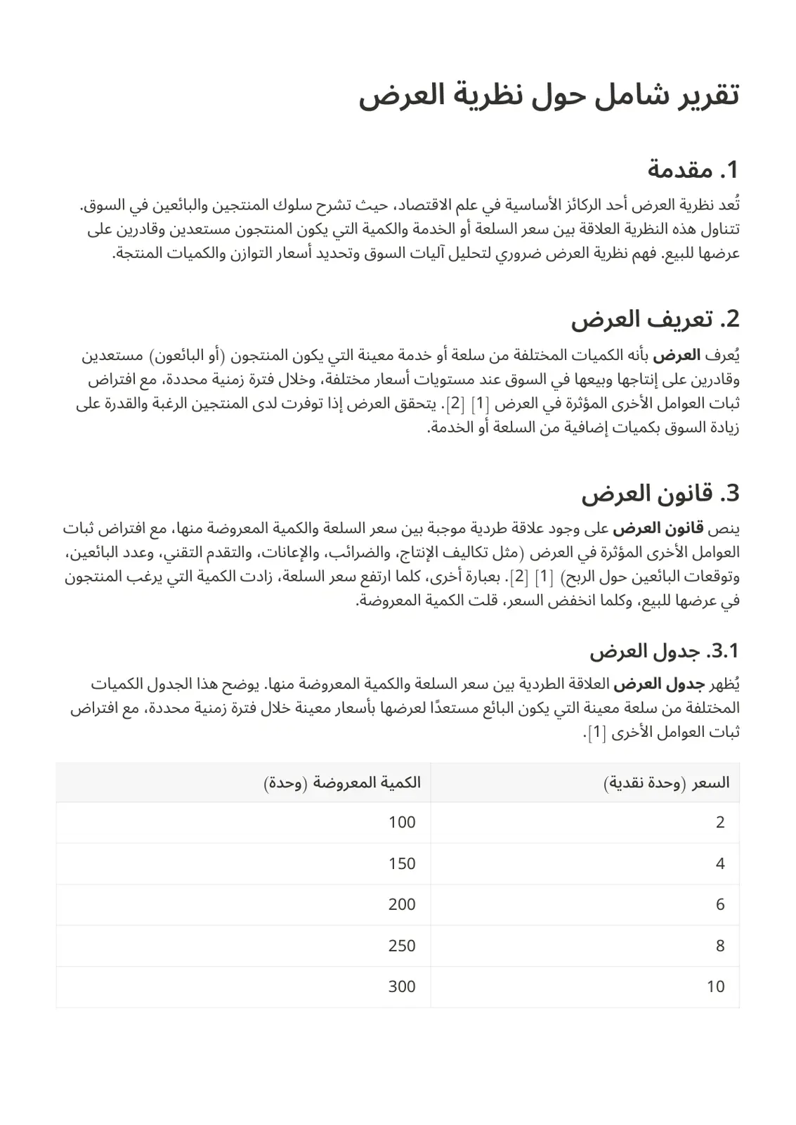 غلاف تقرير تقرير شامل حول نظرية العرض