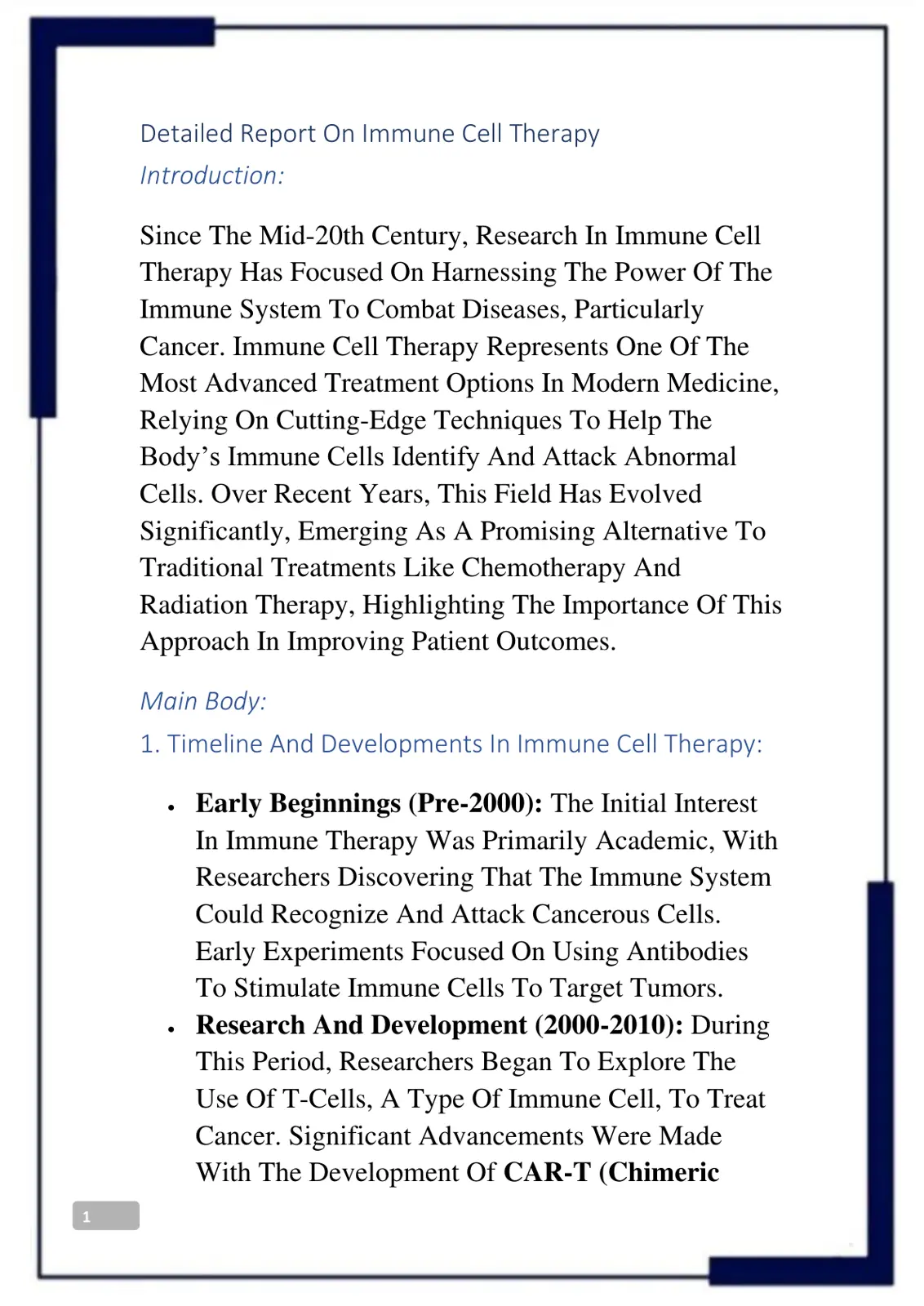 غلاف تقرير Detailed Report On Immune Cell Therapy
