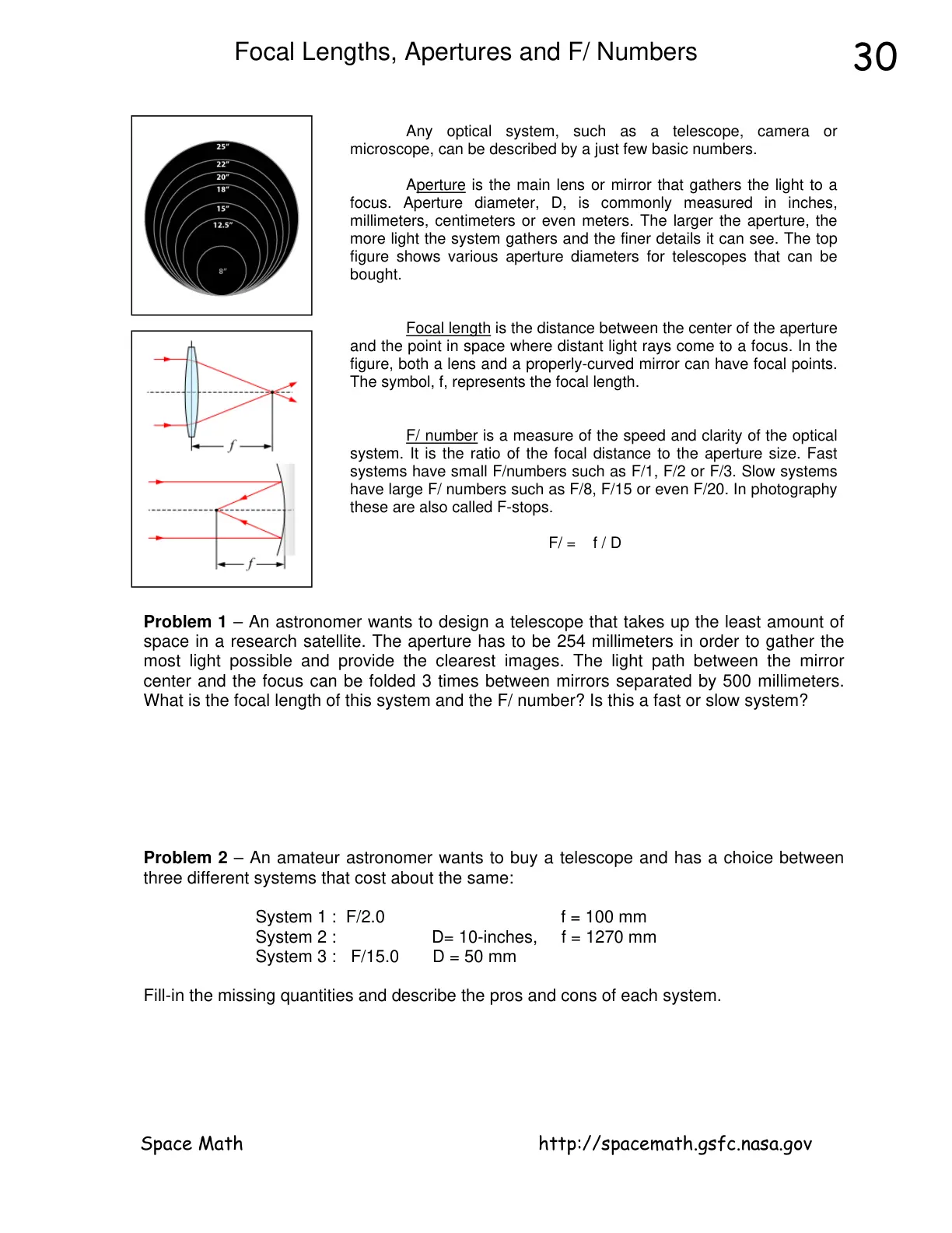 غلاف تقرير Focal Lengths, Apertures and F/ Numbers