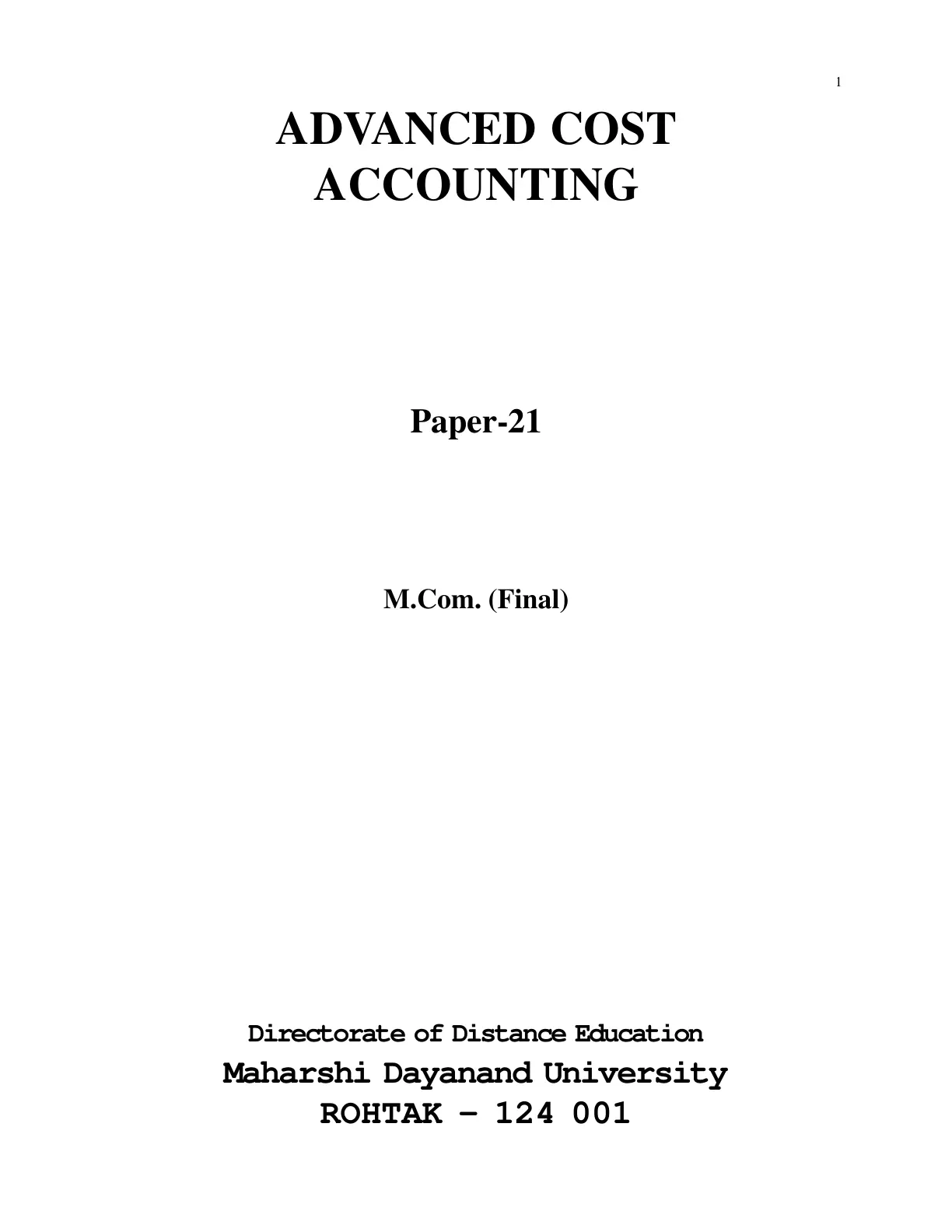 غلاف تقرير Advanced Cost Accounting