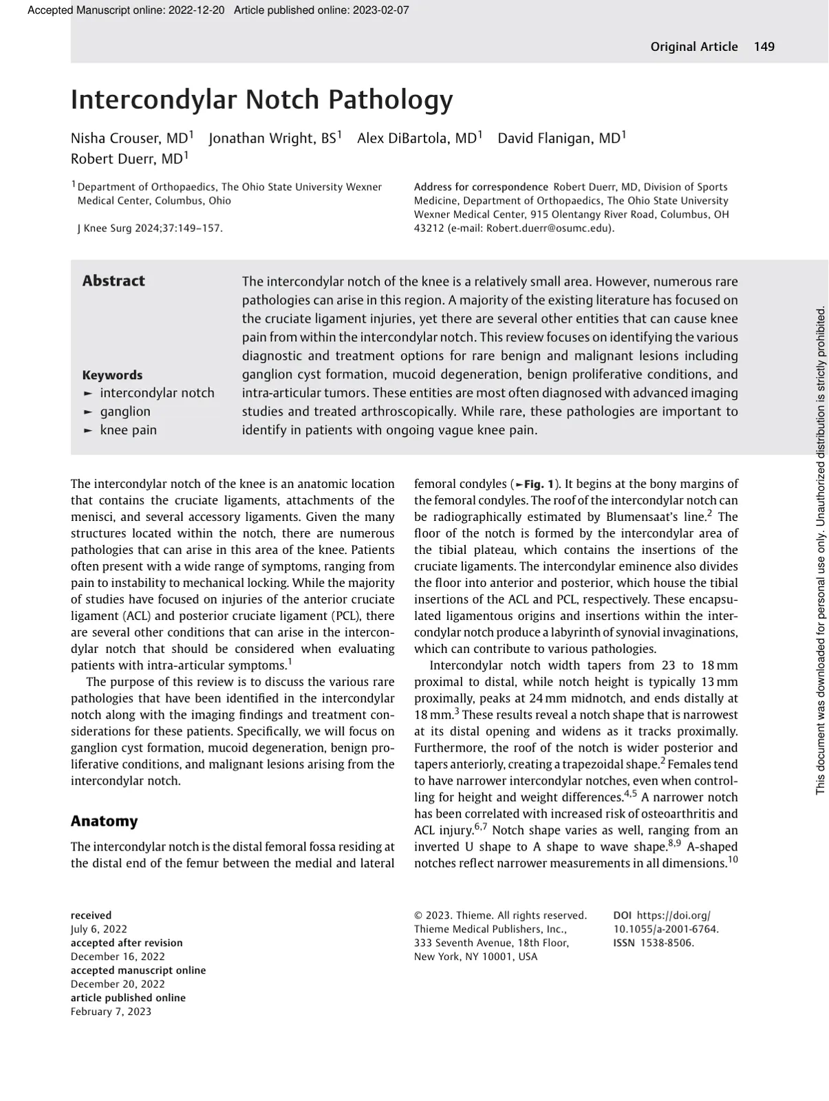 غلاف تقرير Intercondylar Notch Pathology