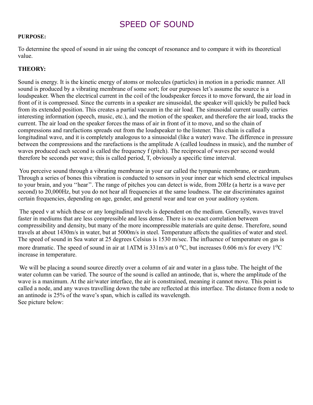 غلاف تقرير Speed of Sound: Measuring the Speed of Sound Using Resonance