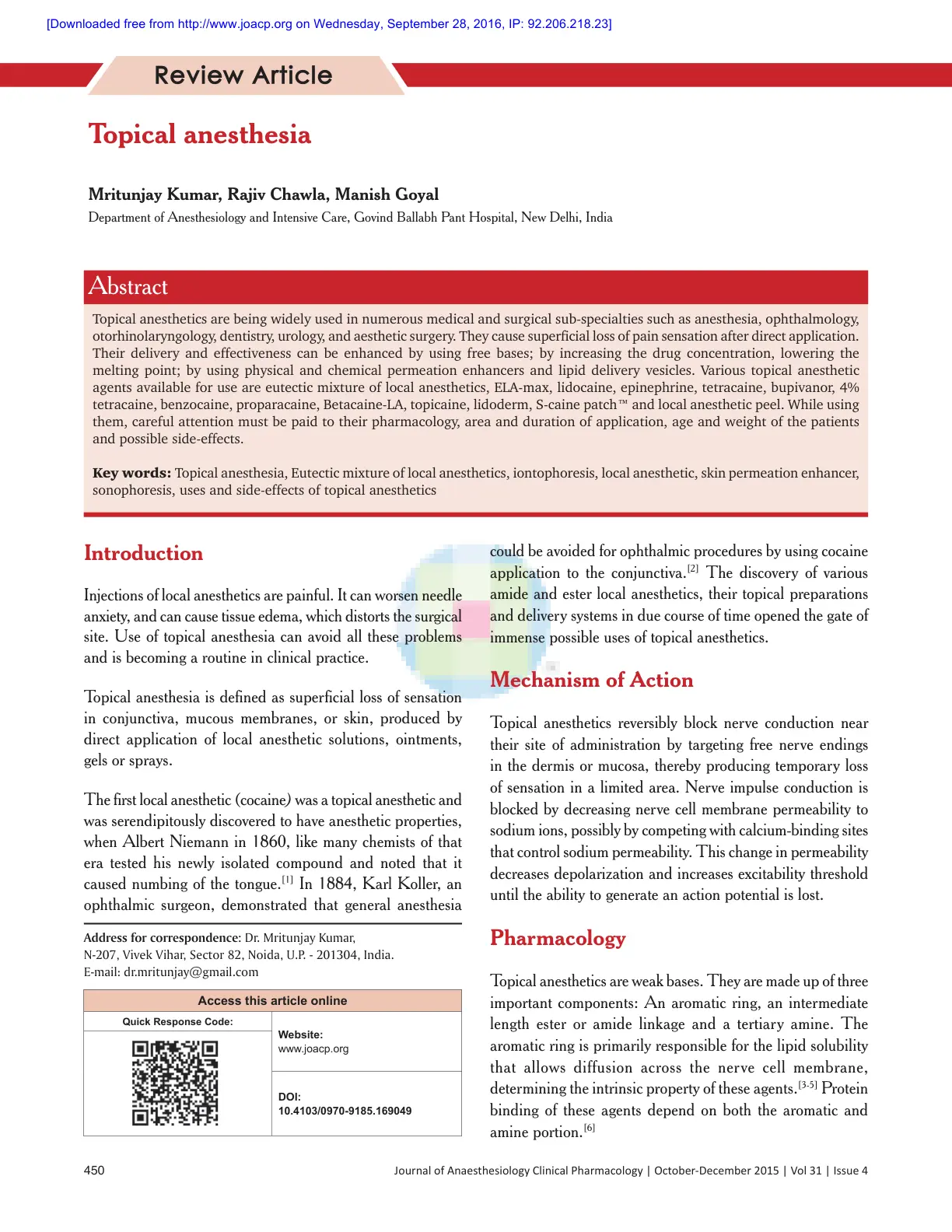 غلاف تقرير Topical anesthesia