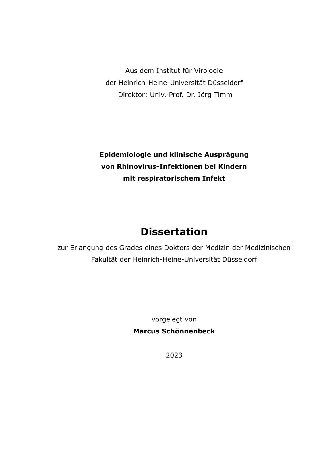 غلاف تقرير Epidemiologie und klinische Ausprägung von Rhinovirus-Infektionen bei Kindern mit respiratorischem Infekt
