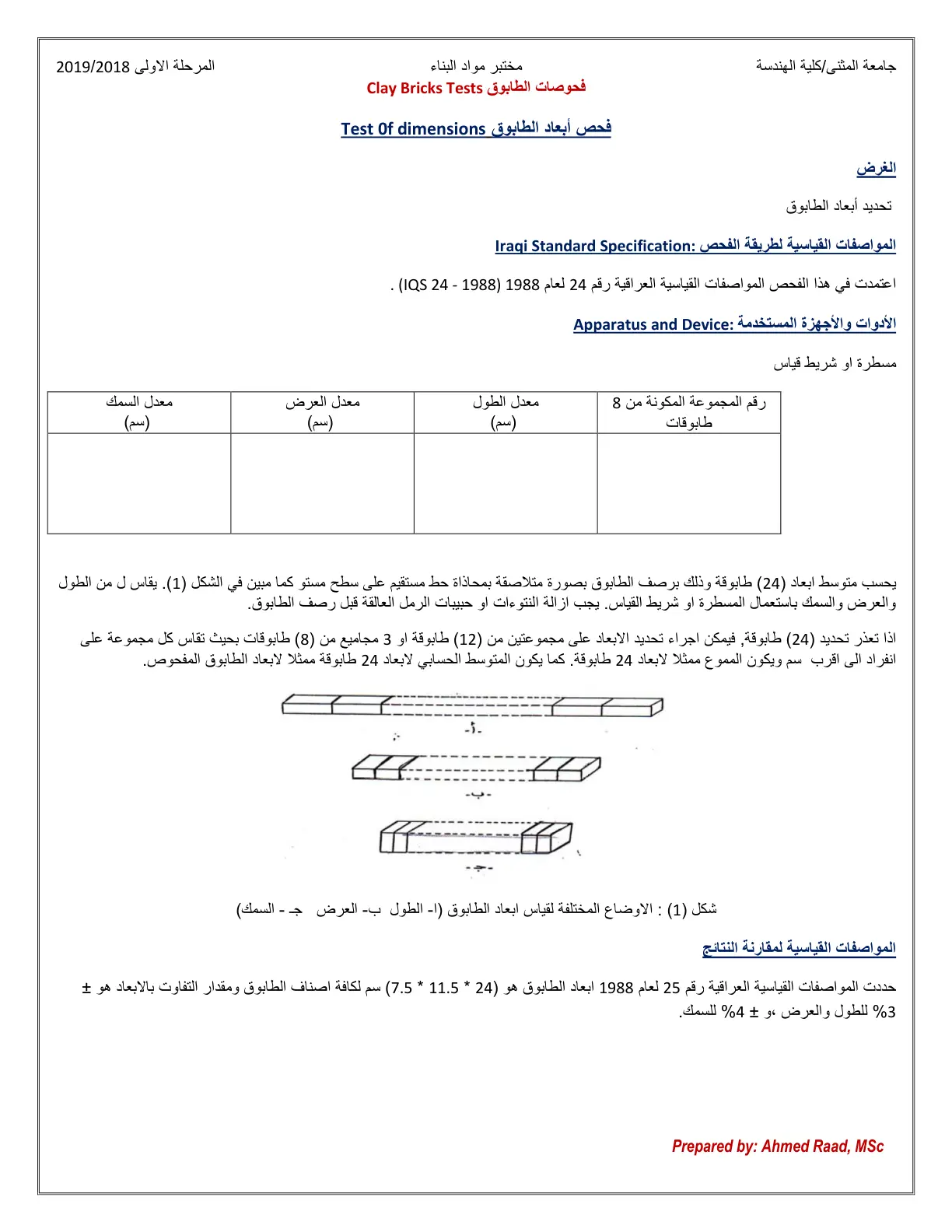 غلاف تقرير فحوصات الطابوق Clay Bricks Tests