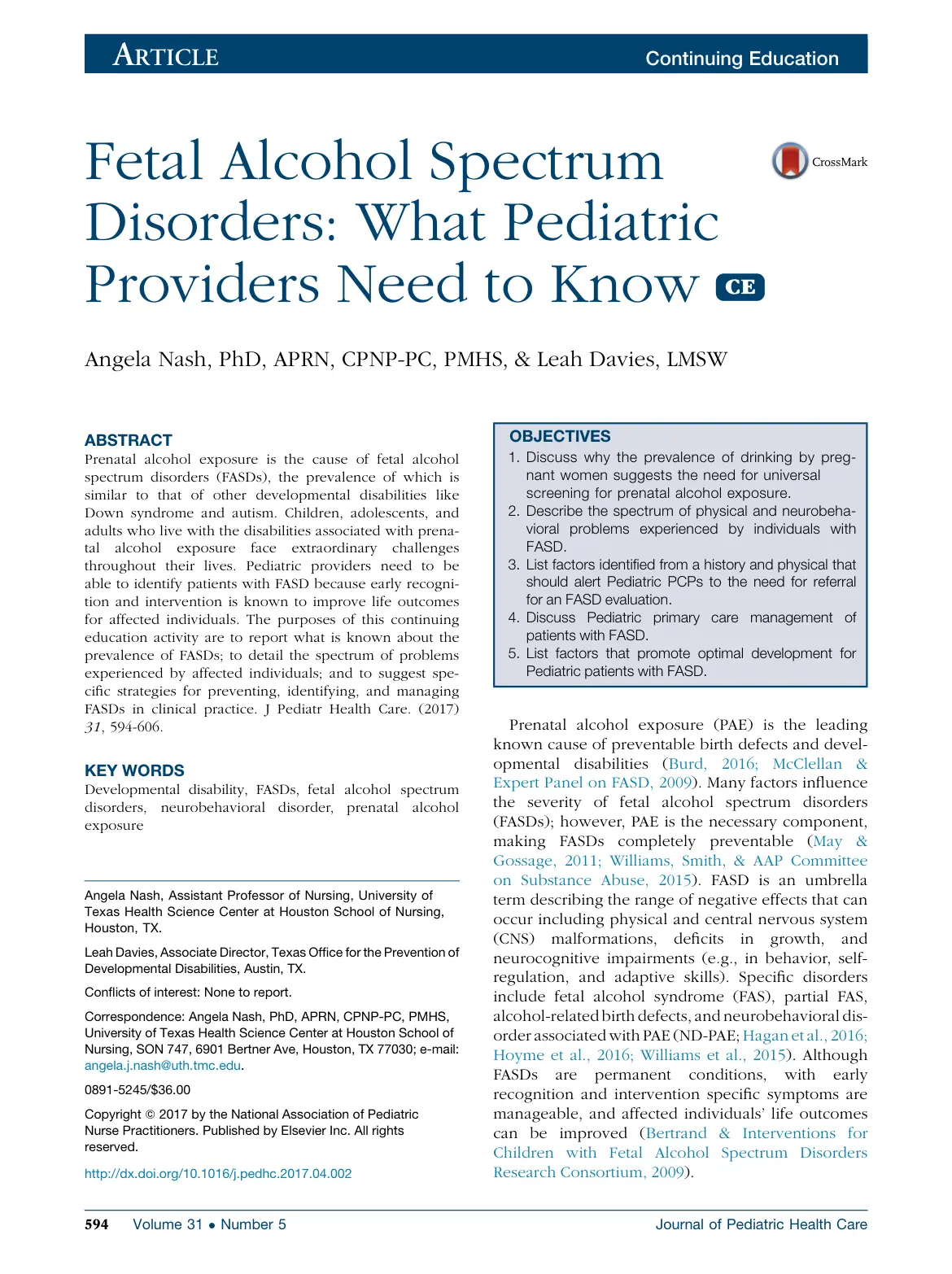 غلاف تقرير Fetal Alcohol Spectrum Disorders: What Pediatric Providers Need to Know CE
