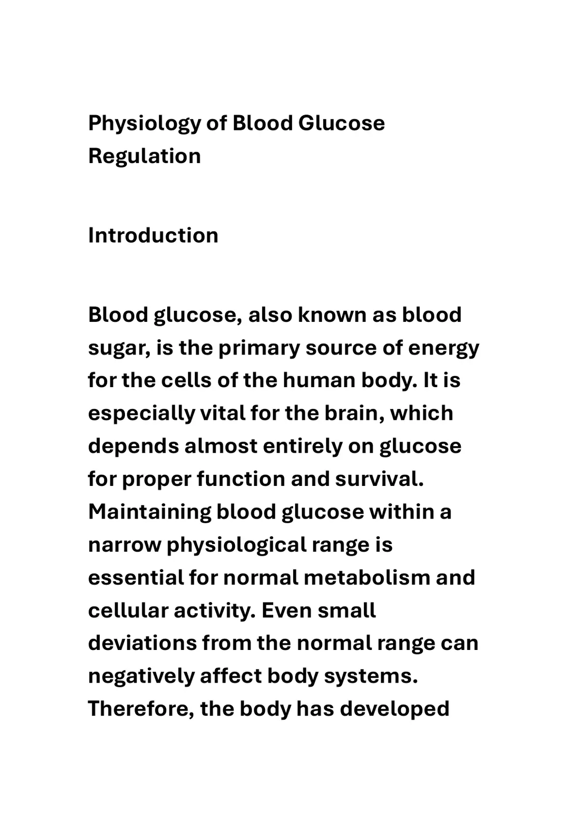 غلاف تقرير Physiology of Blood Glucose Regulation