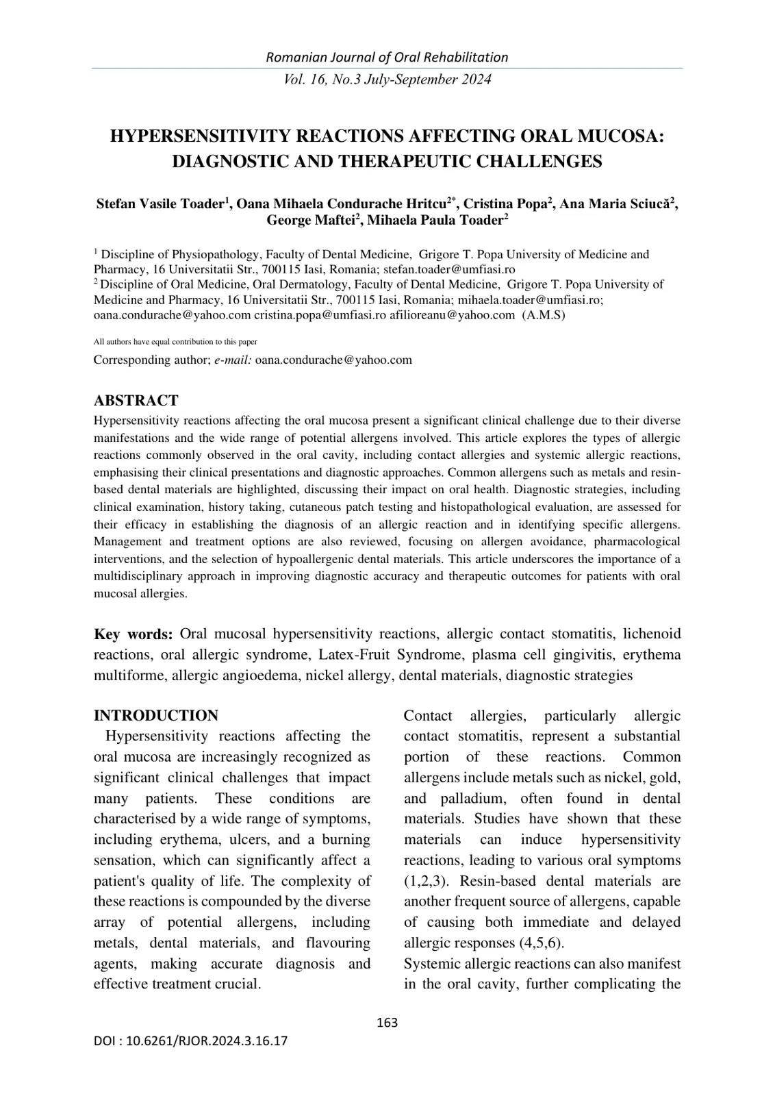 غلاف تقرير HYPERSENSITIVITY REACTIONS AFFECTING ORAL MUCOSA: DIAGNOSTIC AND THERAPEUTIC CHALLENGES