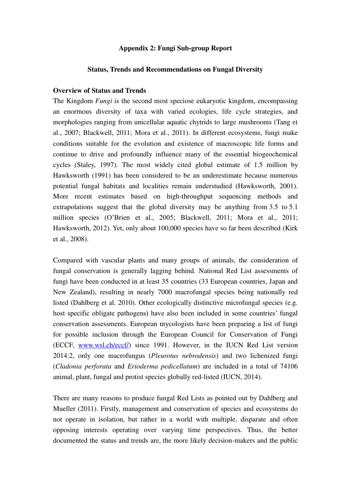 غلاف تقرير Appendix 2: Fungi Sub-group Report