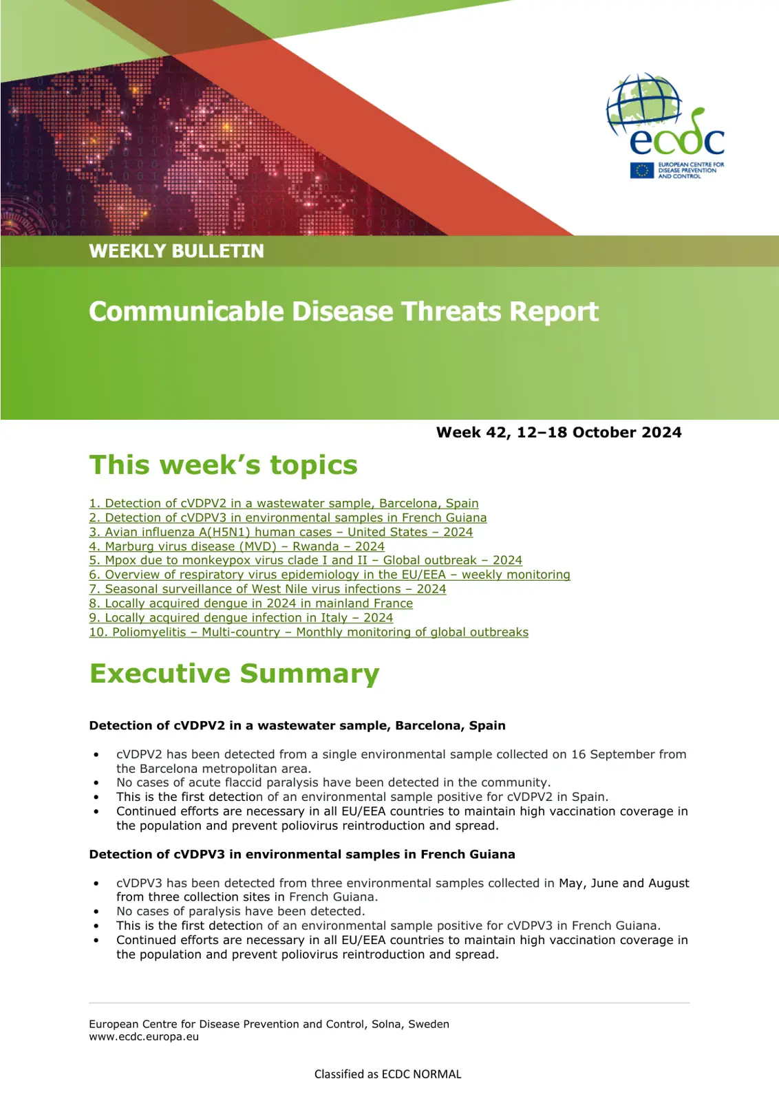 غلاف تقرير Communicable Disease Threats Report