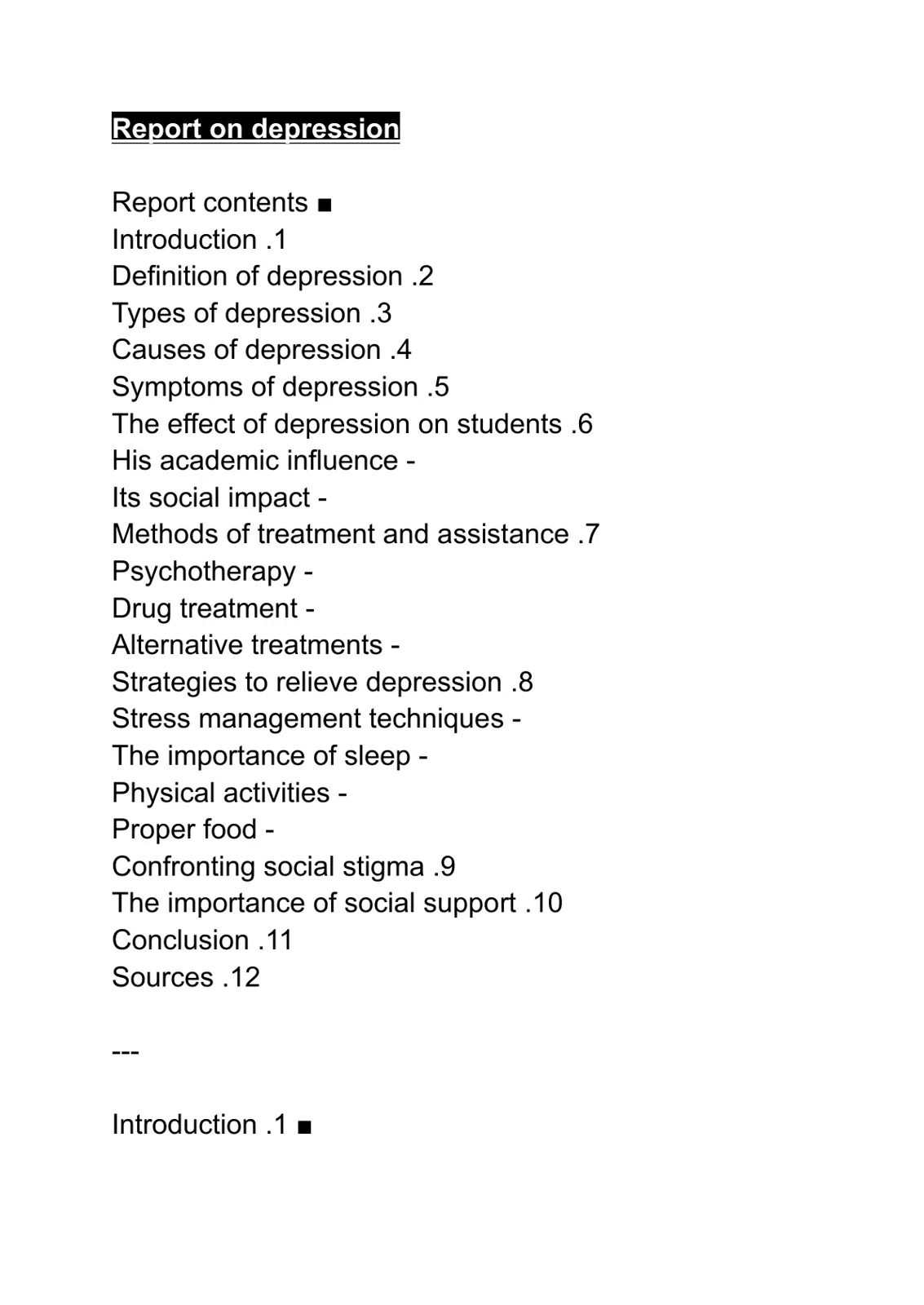 غلاف تقرير Report on depression