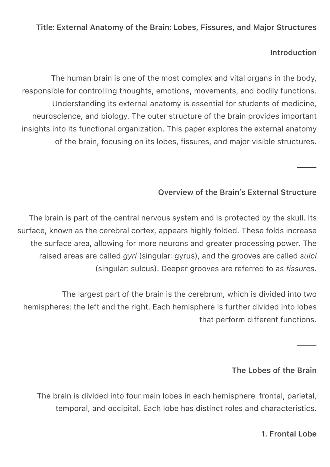 غلاف تقرير External Anatomy of the Brain: Lobes, Fissures, and Major Structures
