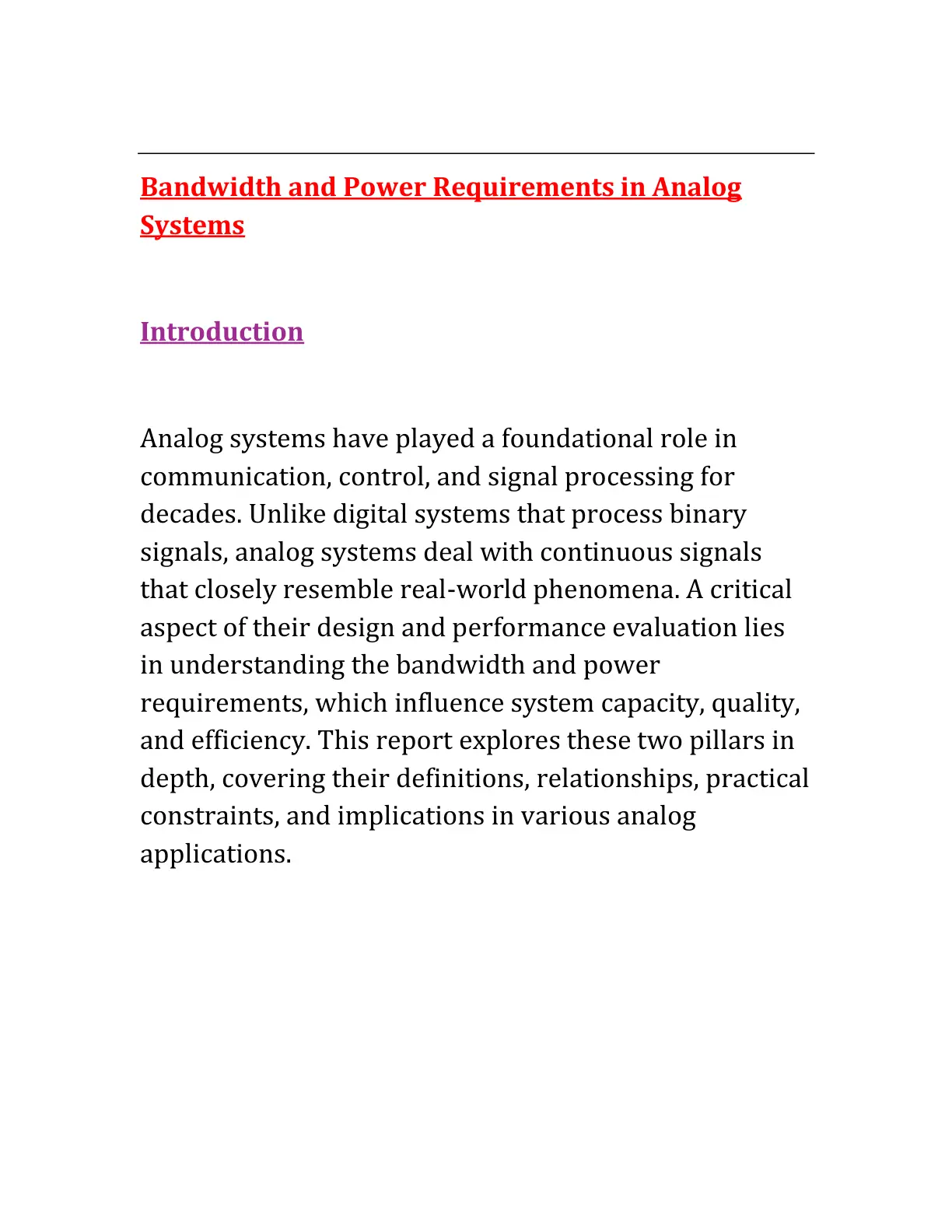 غلاف تقرير Bandwidth and Power Requirements in Analog Systems