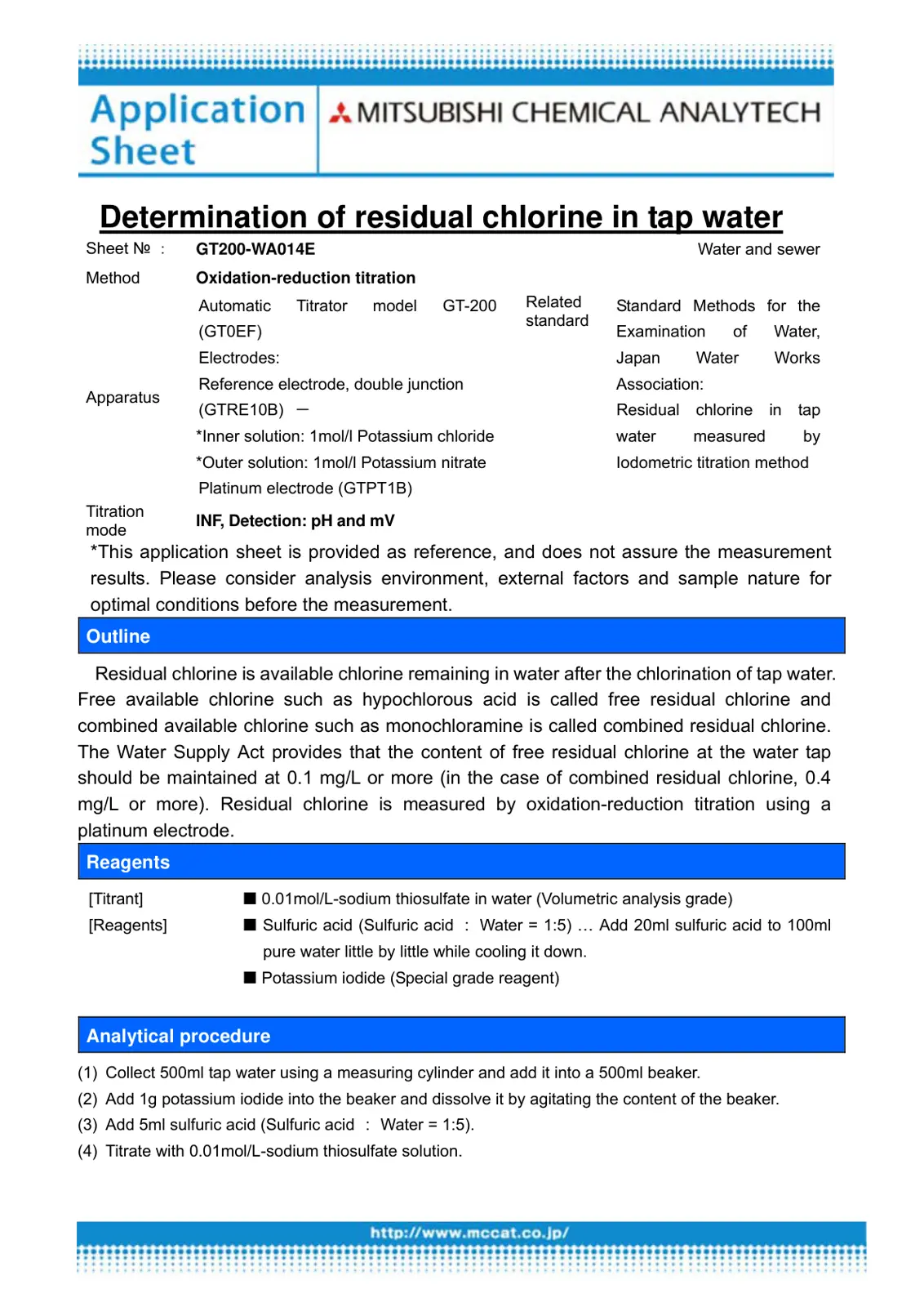 غلاف تقرير Determination of residual chlorine in tap water