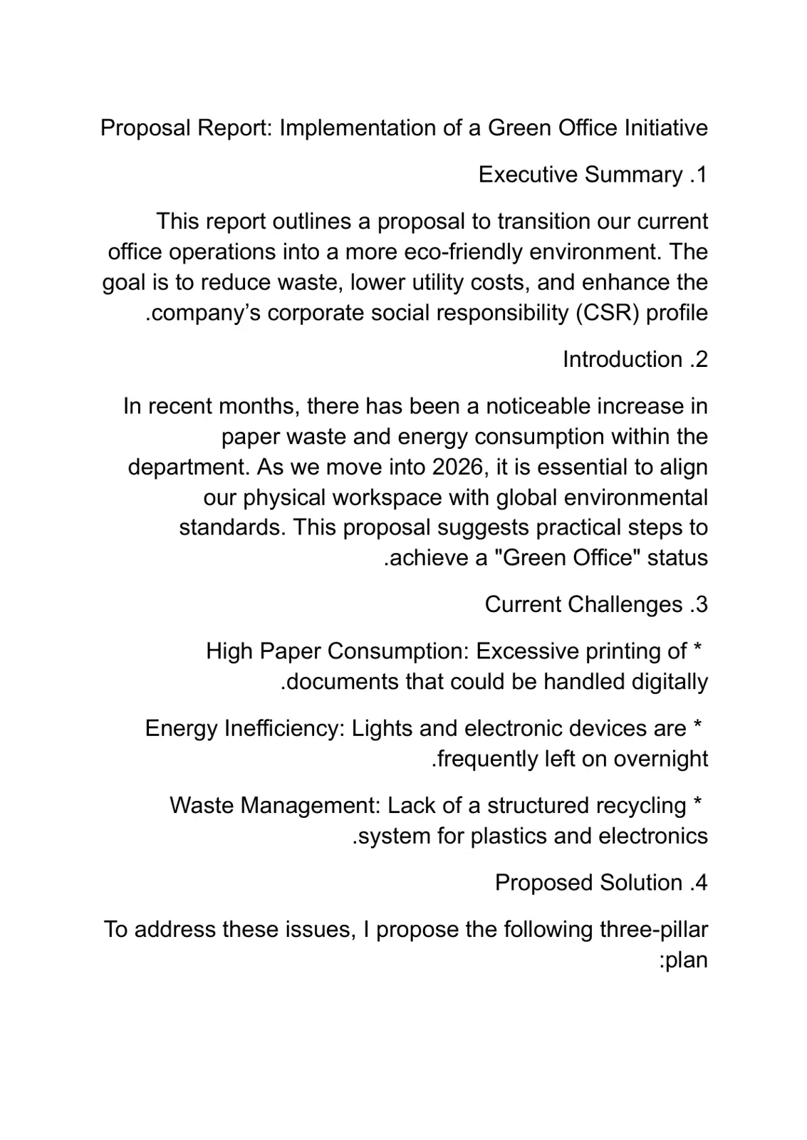 غلاف تقرير Proposal Report: Implementation of a Green Office Initiative