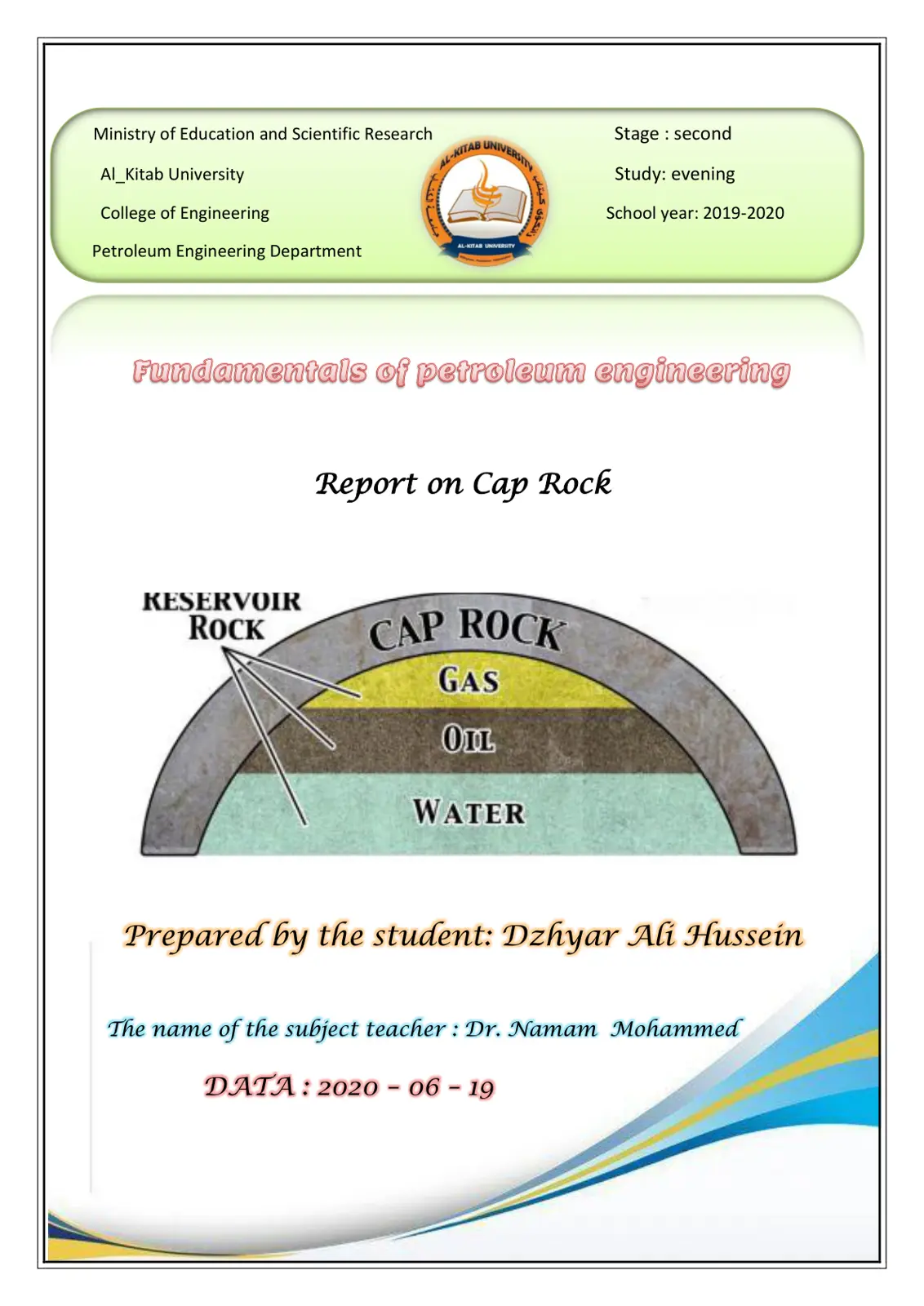 غلاف تقرير Fundamentals of petroleum engineering: Report on Cap Rock