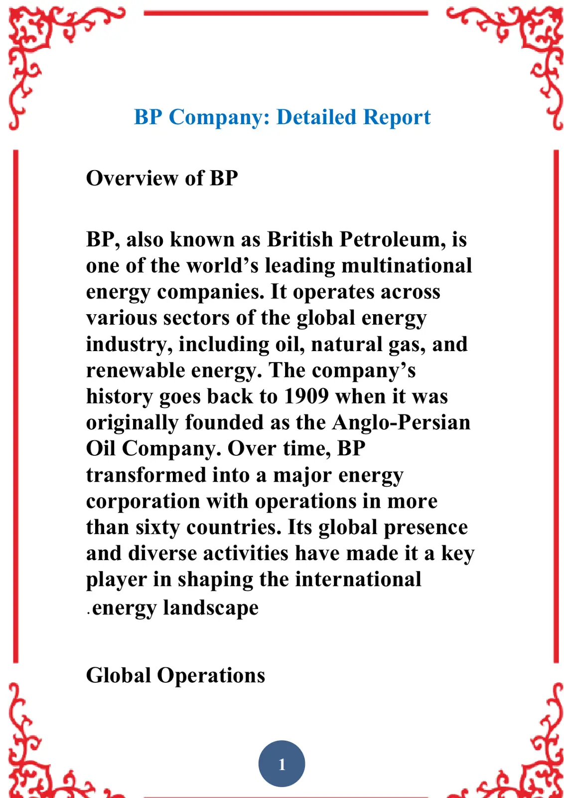غلاف تقرير BP Company: Detailed Report