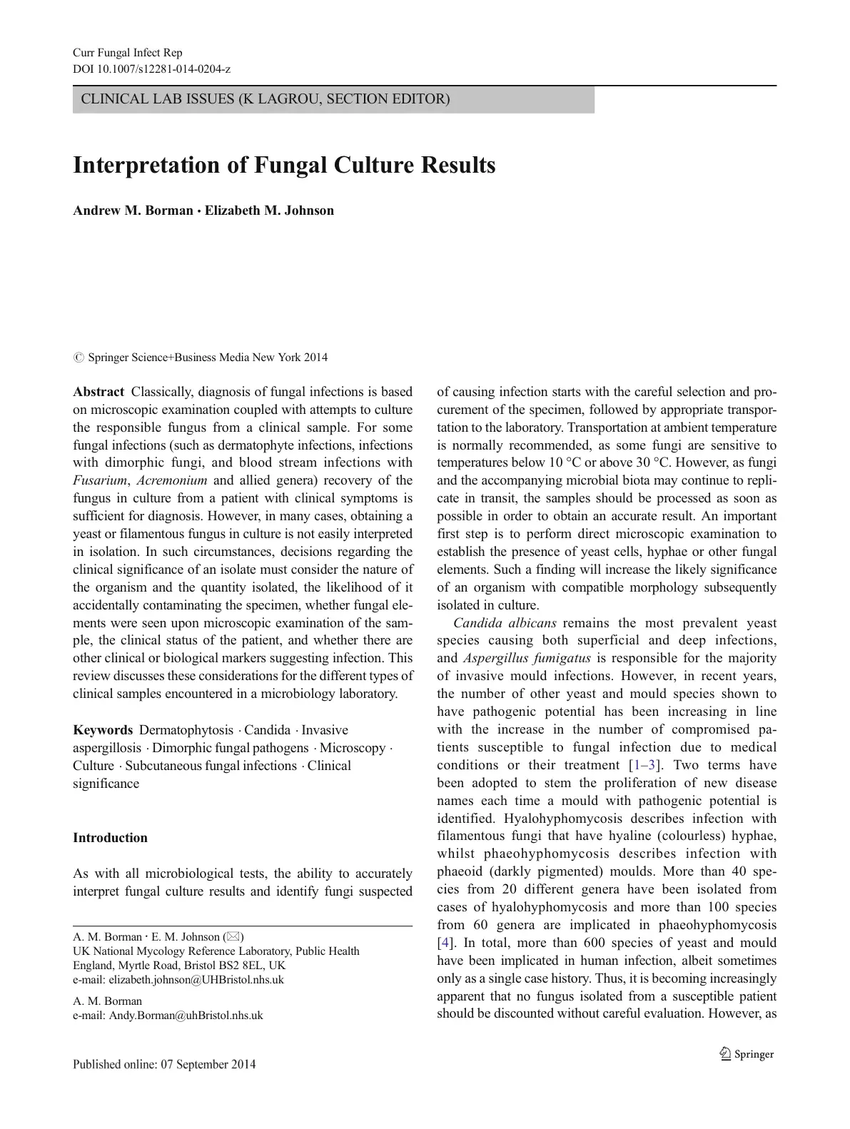 غلاف تقرير Interpretation of Fungal Culture Results
