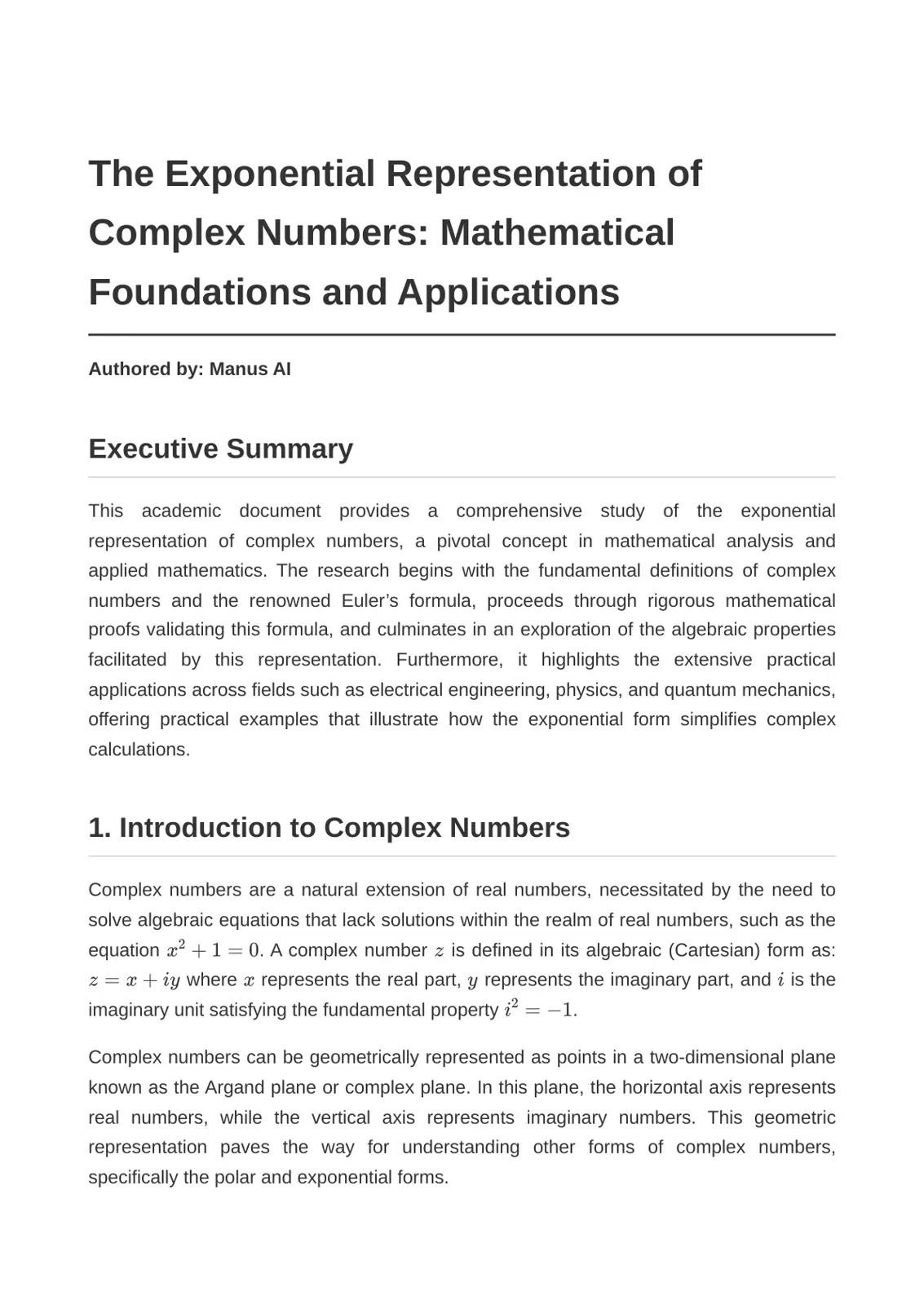 غلاف تقرير The Exponential Representation of Complex Numbers: Mathematical Foundations and Applications