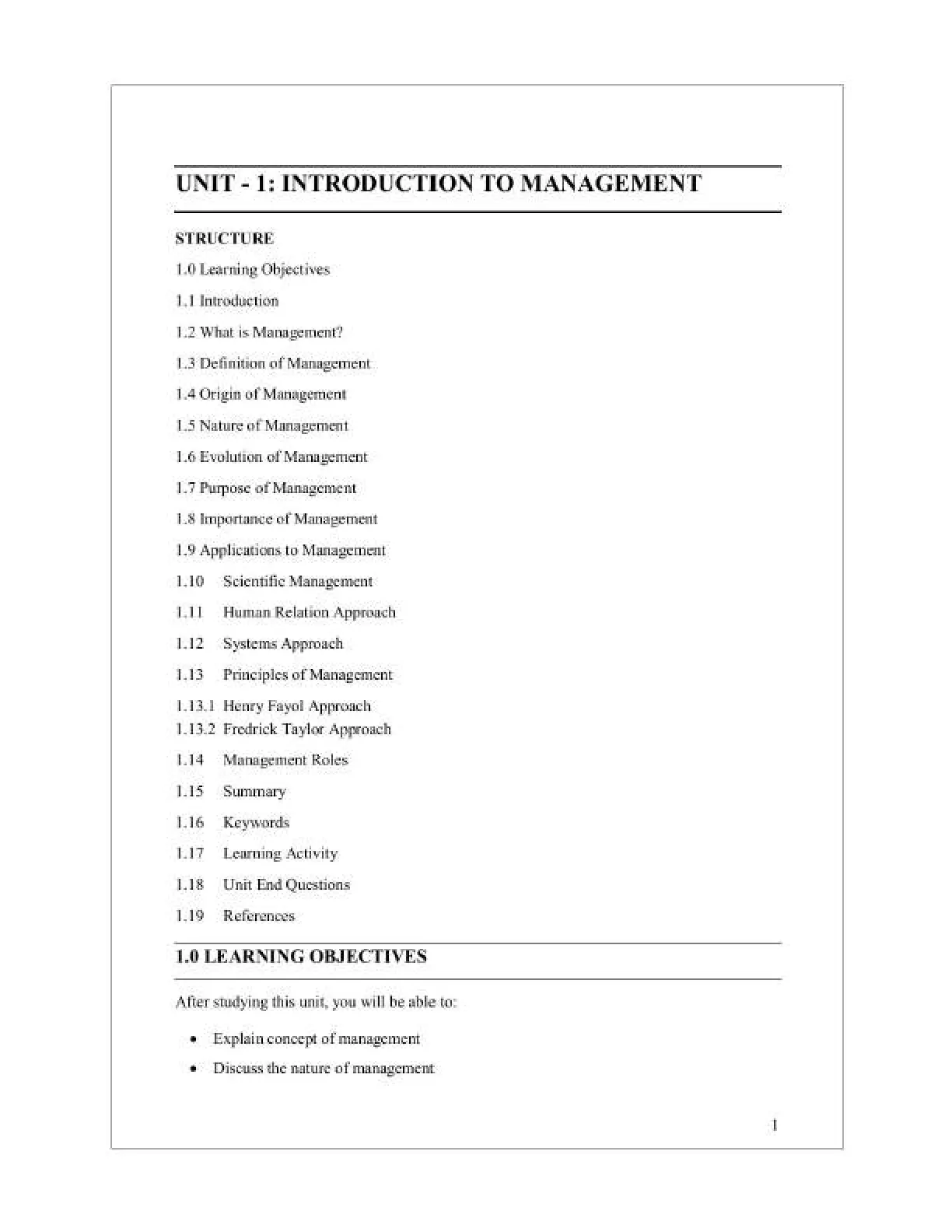 غلاف تقرير UNIT 1: INTRODUCTION TO MANAGEMENT