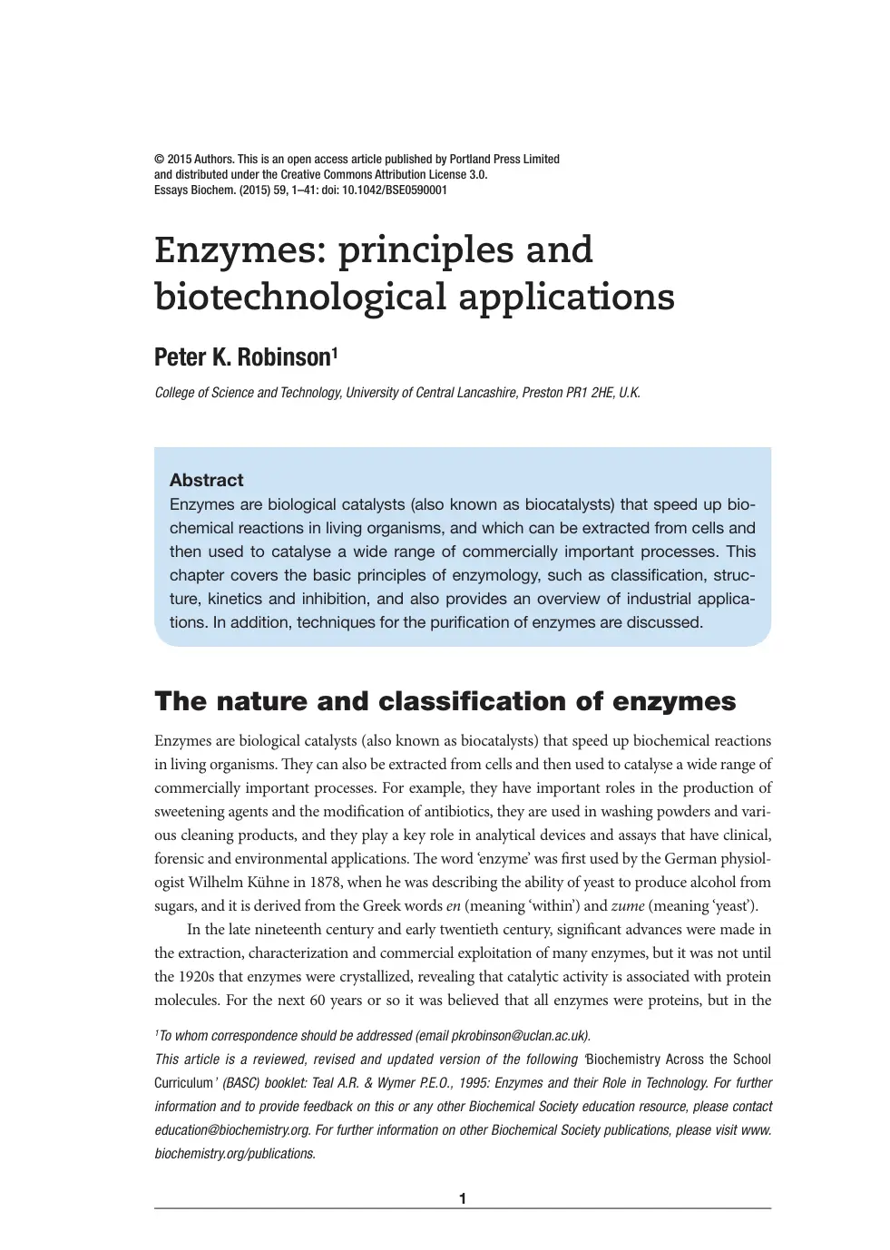 غلاف تقرير Enzymes: principles and biotechnological applications