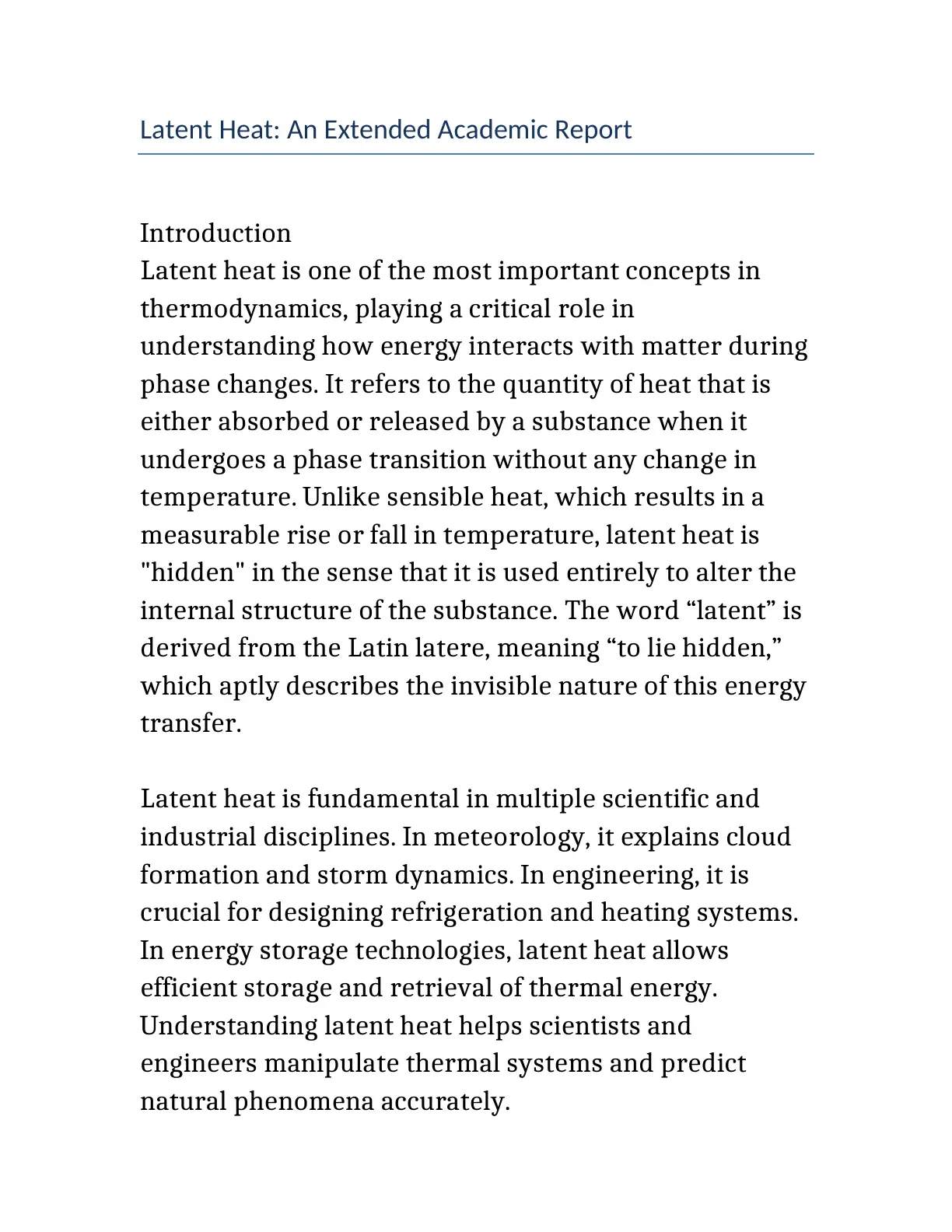 غلاف تقرير Latent Heat: An Extended Academic Report