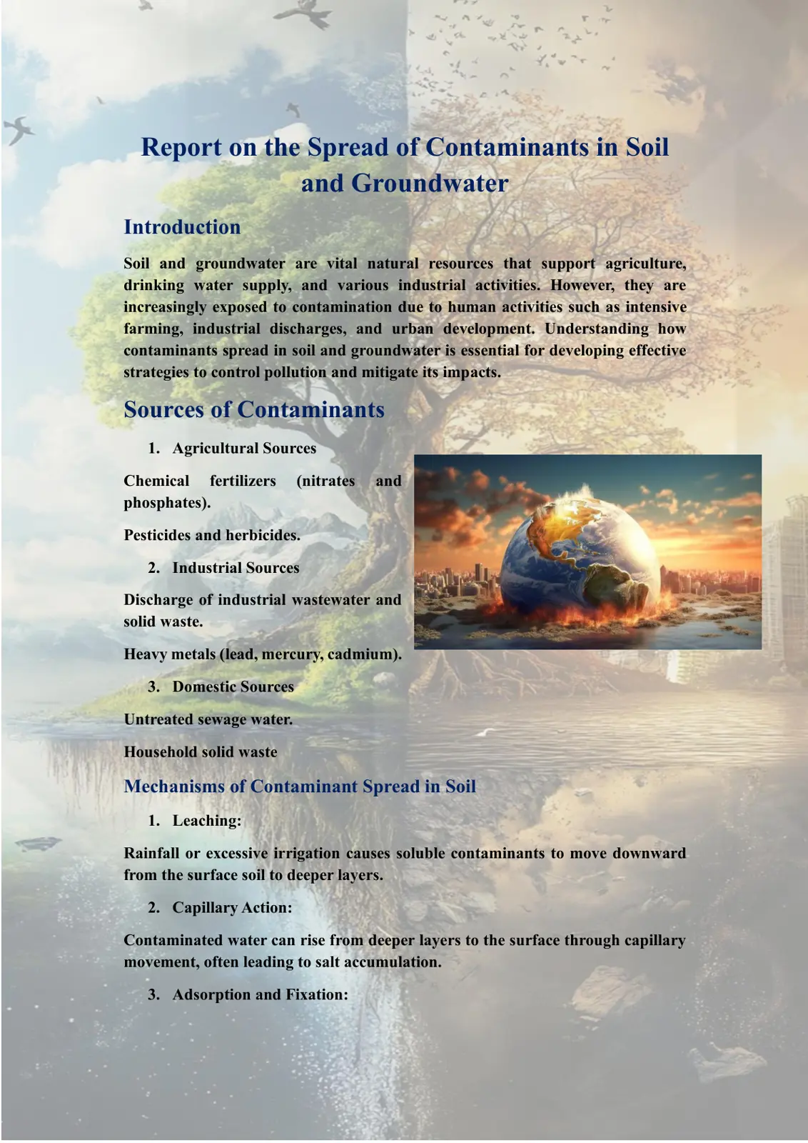 غلاف تقرير Report on the Spread of Contaminants in Soil and Groundwater