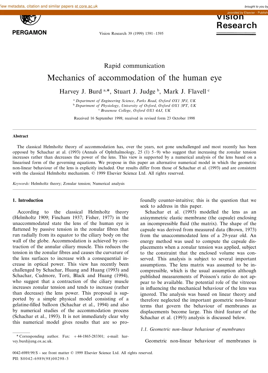 غلاف تقرير Mechanics of accommodation of the human eye