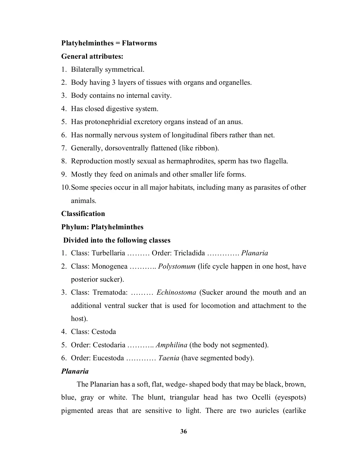 غلاف تقرير Platyhelminthes = Flatworms General attributes