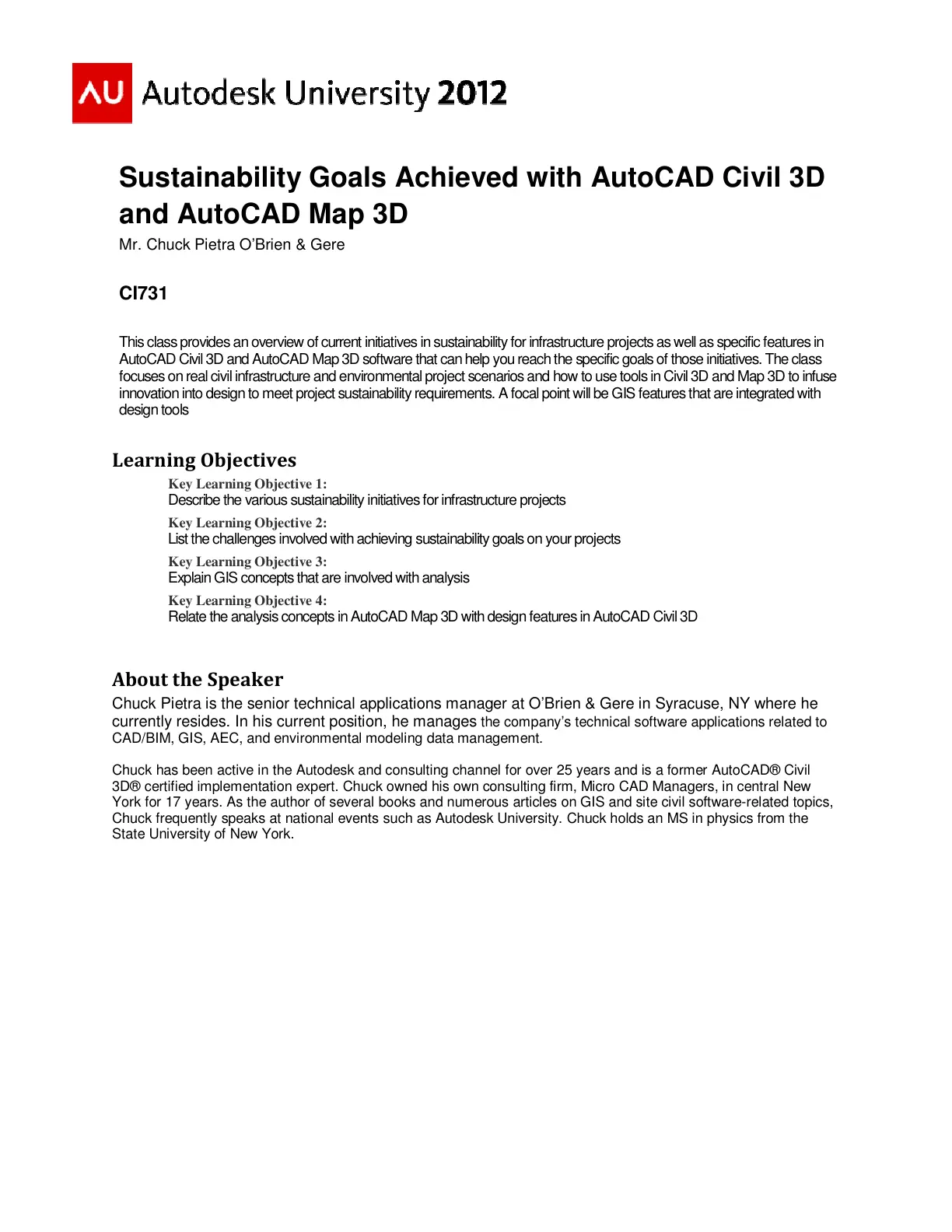 غلاف تقرير Sustainability Goals Achieved with AutoCAD Civil 3D and AutoCAD Map 3D