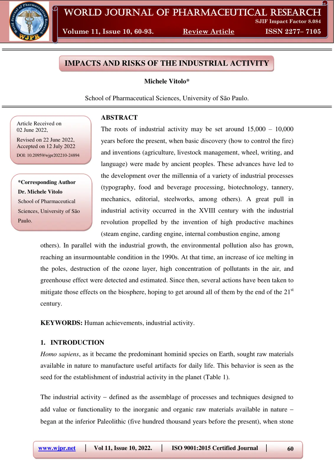 غلاف تقرير Impacts and Risks of the Industrial Activity