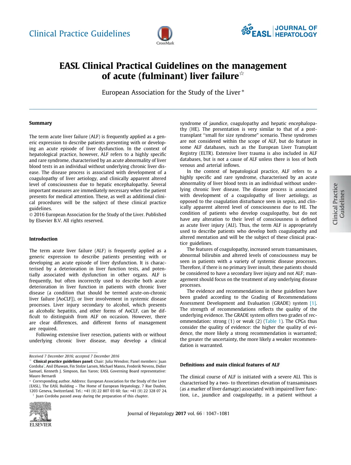 غلاف تقرير EASL Clinical Practice Guidelines on the management of acute (fulminant) liver failure