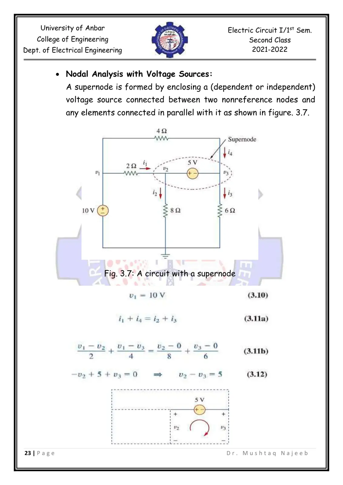 غلاف تقرير Nodal Analysis with Voltage Sources (Electric Circuit I)