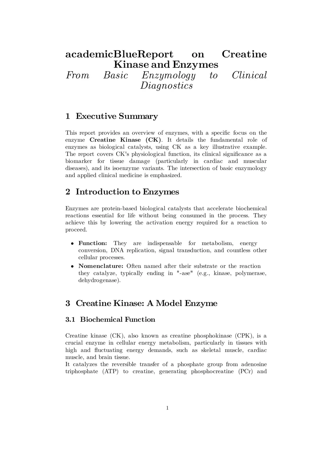 غلاف تقرير academicBlueReport on Creatine Kinase and Enzymes
From Basic Enzymology to Clinical Diagnostics