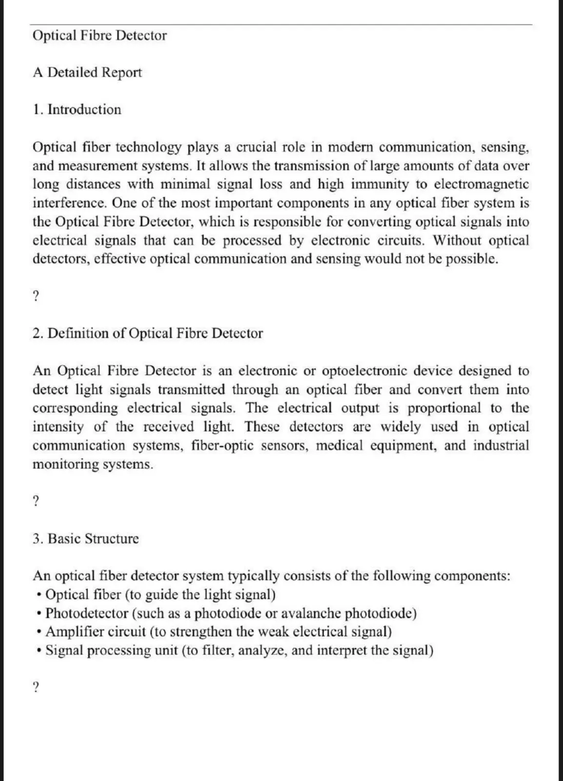 غلاف تقرير Optical Fibre Detector