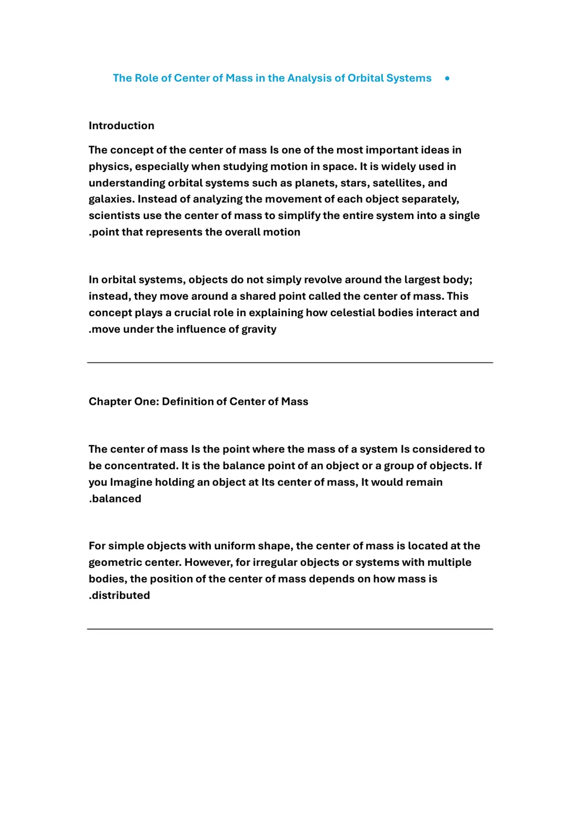 غلاف تقرير The Role of Center of Mass in the Analysis of Orbital Systems