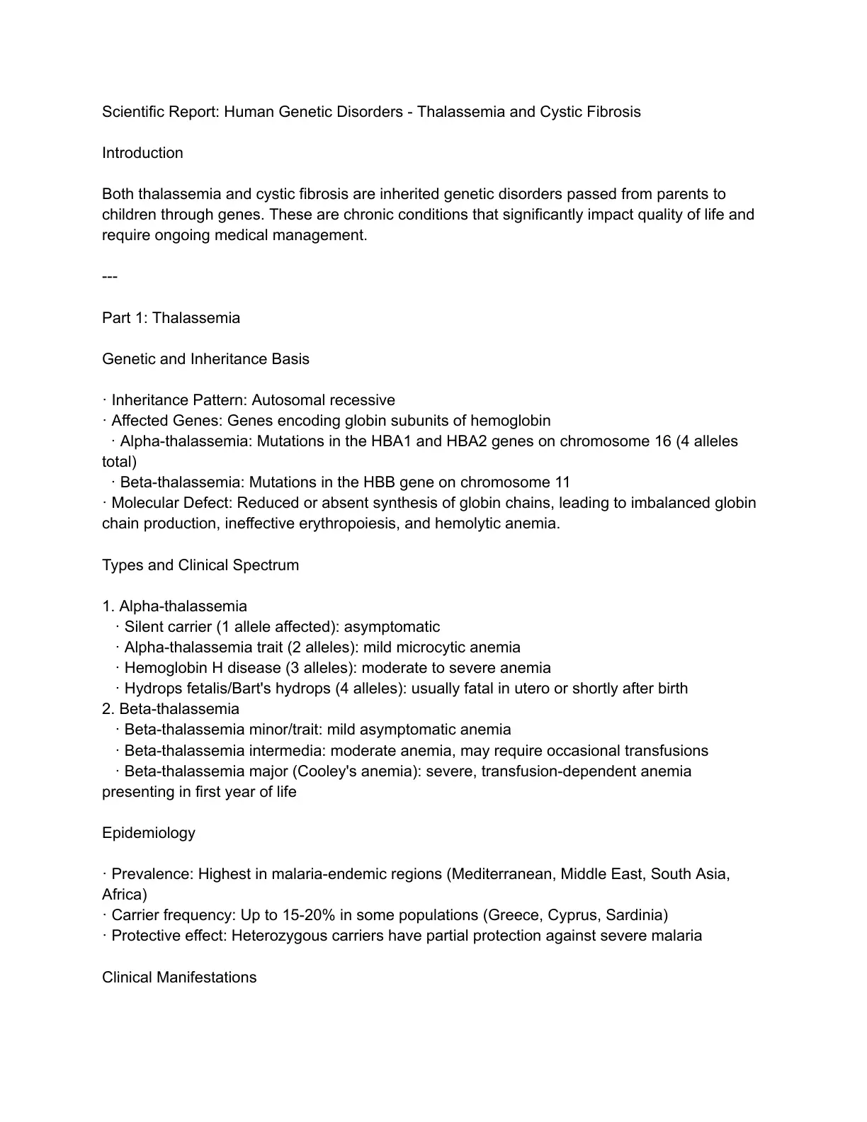 غلاف تقرير Scientific Report: Human Genetic Disorders - Thalassemia and Cystic Fibrosis