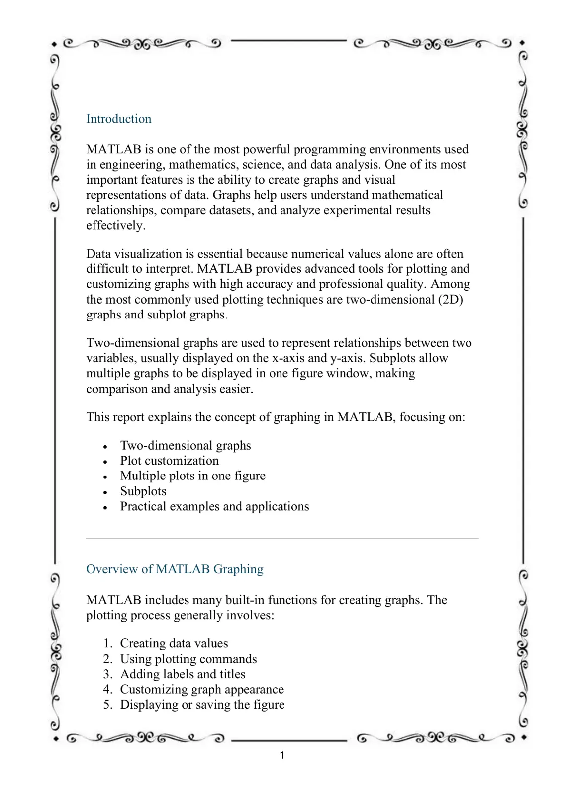 غلاف تقرير Introduction to MATLAB