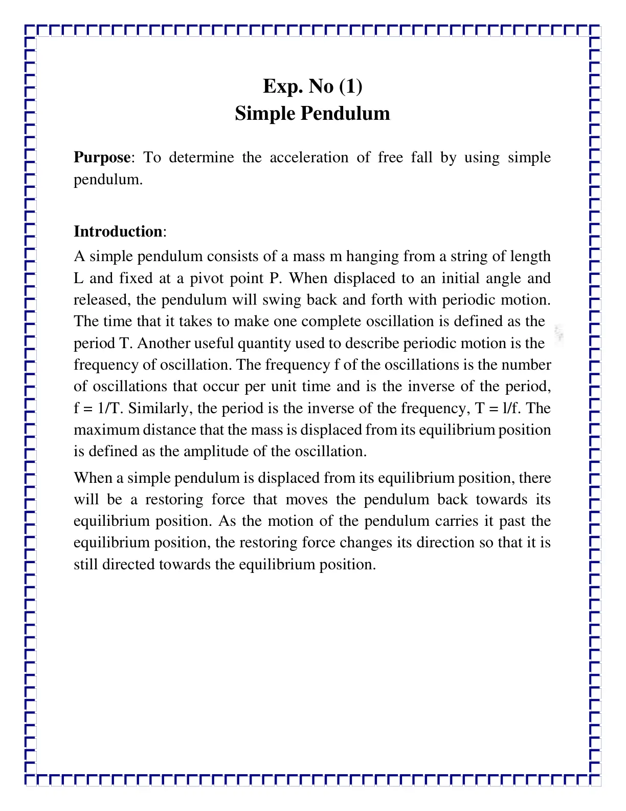 غلاف تقرير Simple Pendulum