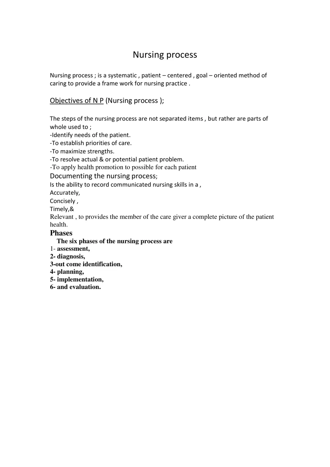 غلاف تقرير Nursing process