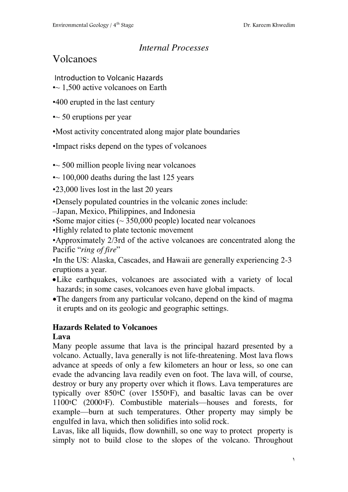 غلاف تقرير Environmental Geology / 4th Stage Internal Processes Volcanoes