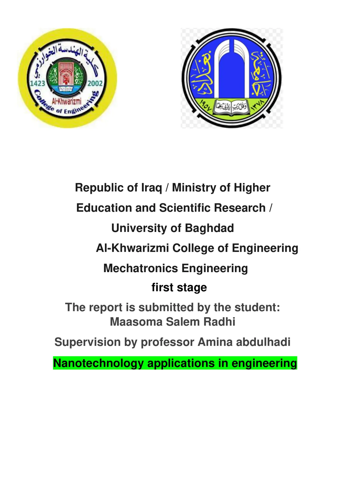 غلاف تقرير Nanotechnology applications in engineering