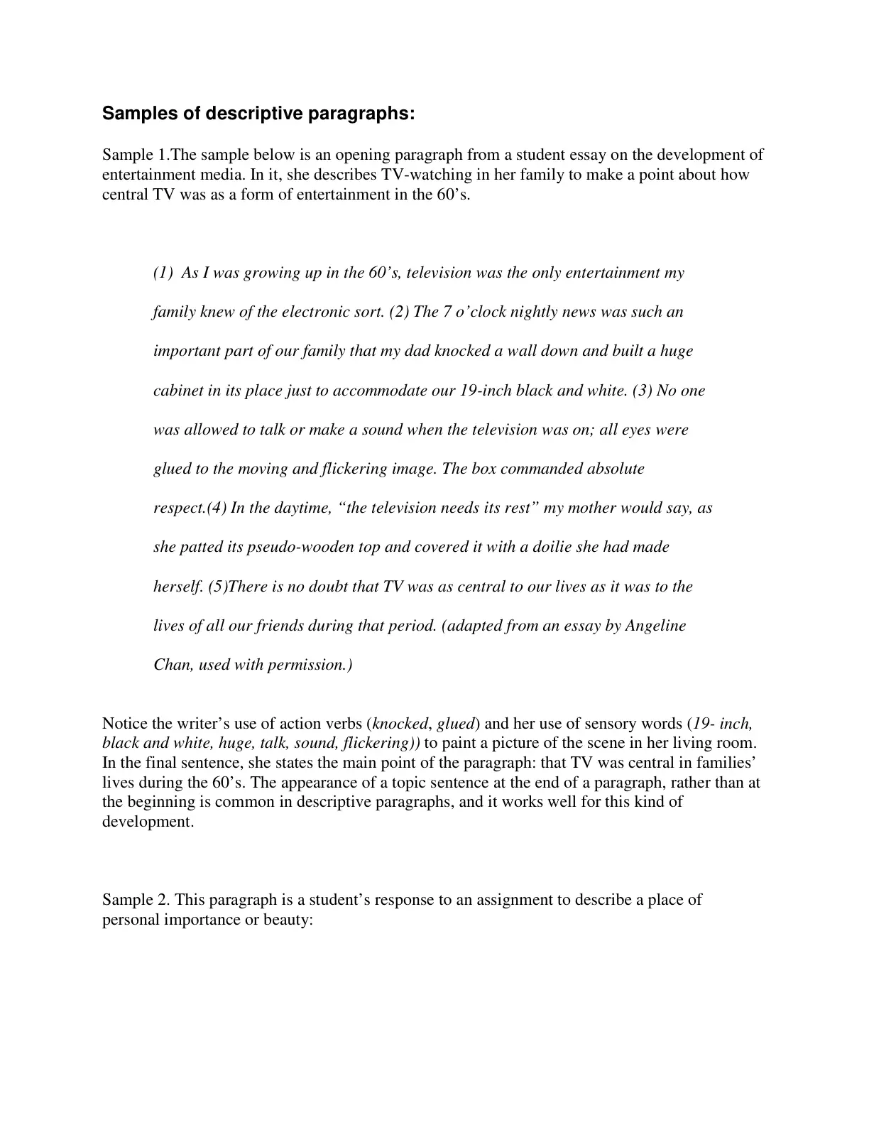 غلاف تقرير Samples of descriptive paragraphs