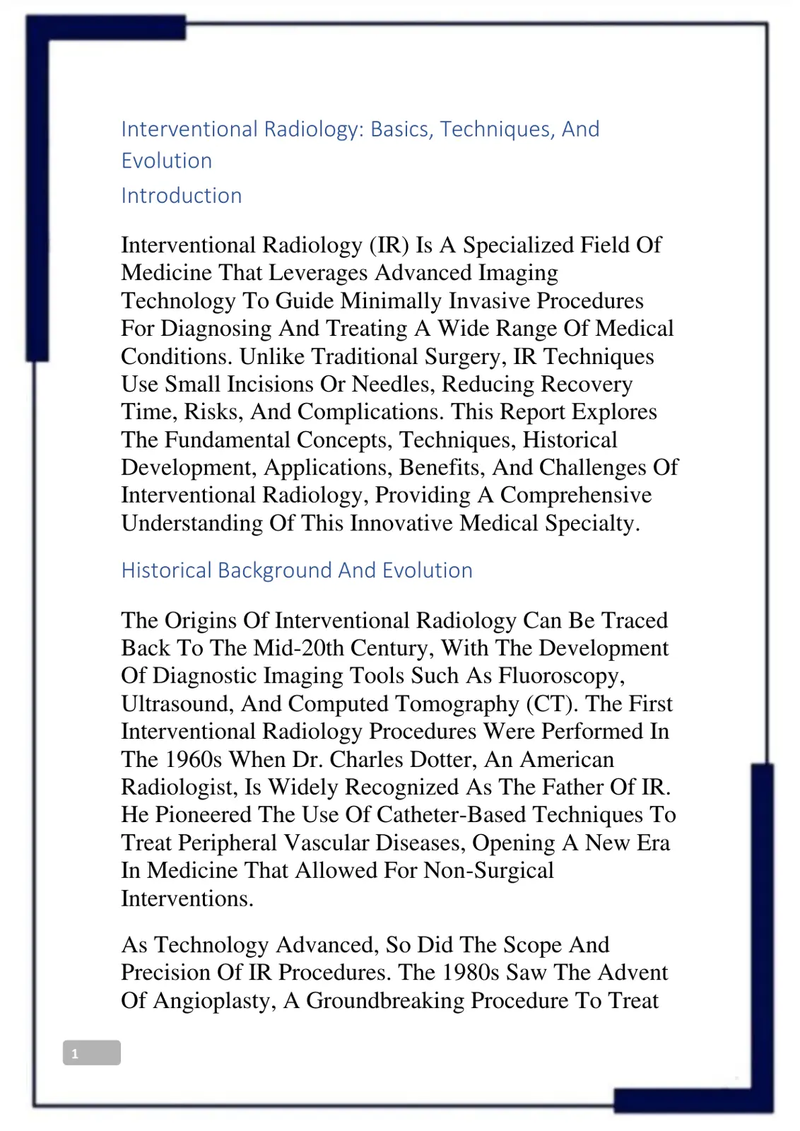 غلاف تقرير Interventional Radiology: Basics, Techniques, And Evolution