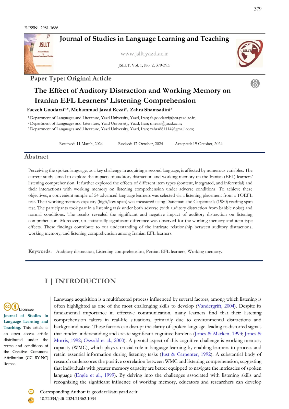 غلاف تقرير The Effect of Auditory Distraction and Working Memory on Iranian EFL Learners' Listening Comprehension
