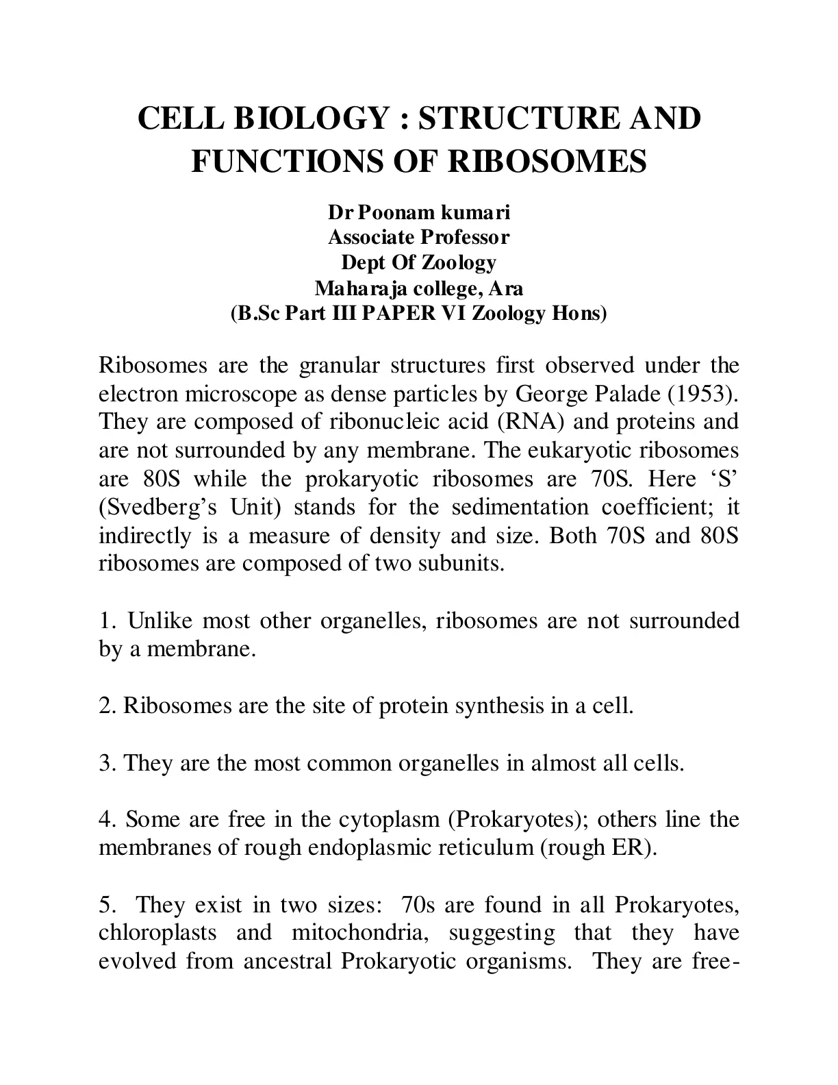 غلاف تقرير CELL BIOLOGY: STRUCTURE AND FUNCTIONS OF RIBOSOMES