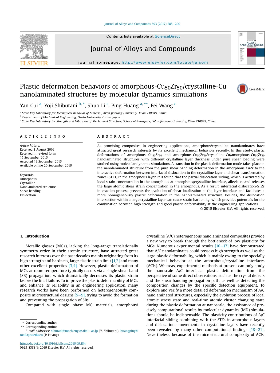 غلاف تقرير Plastic deformation behaviors of amorphous-Cu50Zr50/crystalline-Cu nanolaminated structures by molecular dynamics simulations