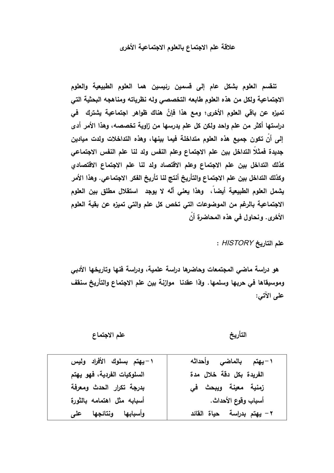 غلاف تقرير علاقة علم الاجتماع بالعلوم الاجتماعية الأخرى