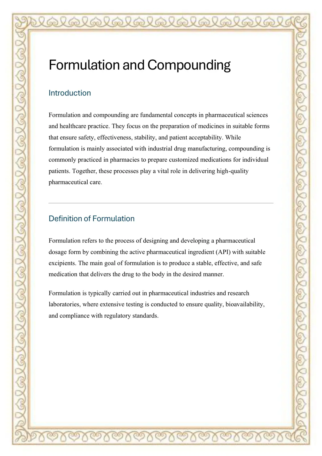 غلاف تقرير Formulation and Compounding